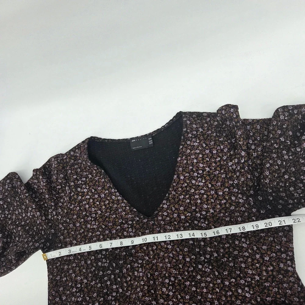 ASOS DESIGN Petite Midi Dress 10 Black Floral Puff Sleeve Boho Cottagecore - Picture 6 of 7